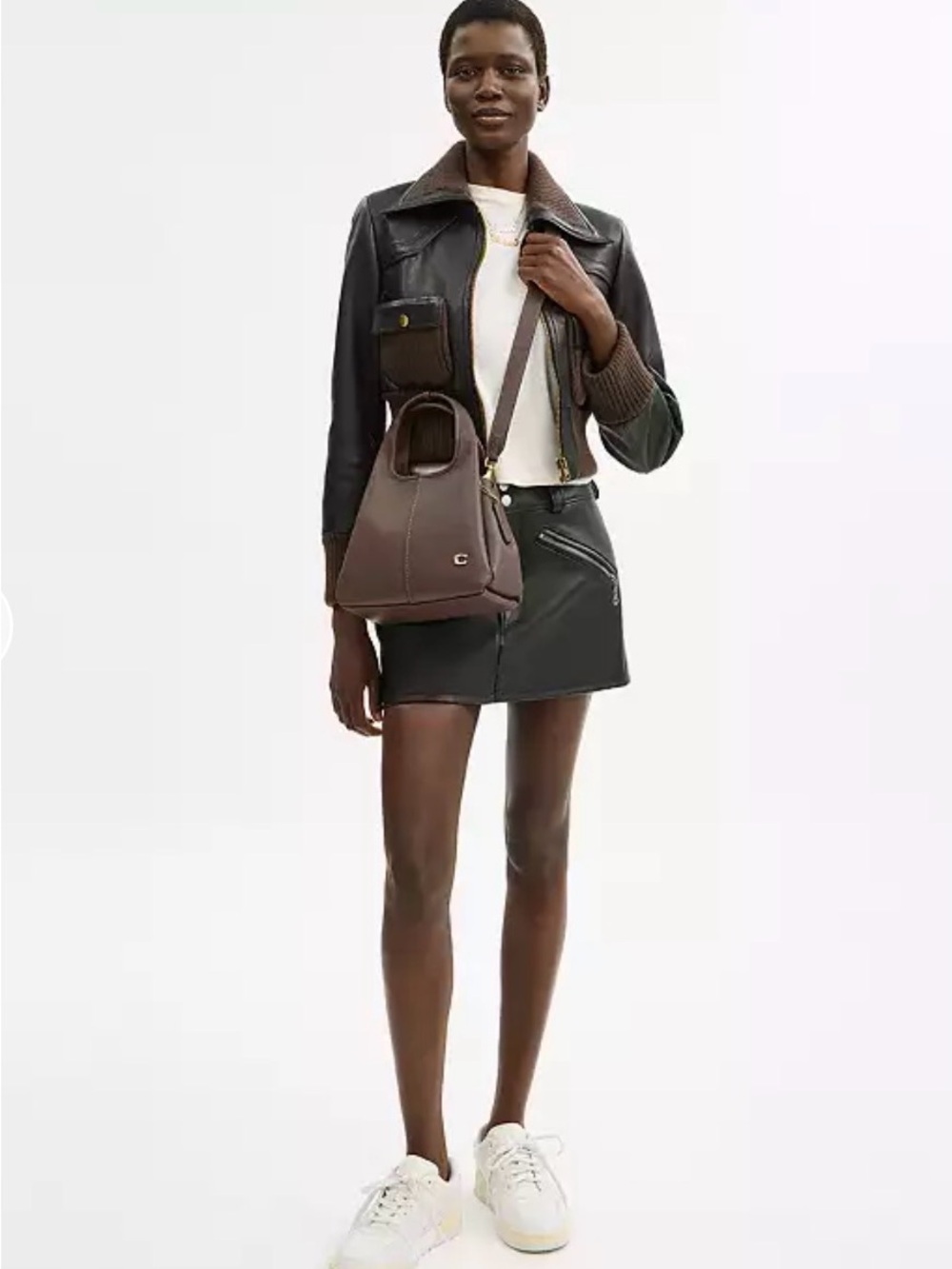 Coach Brown Pebbled Leather Shoulder Tote with Gold Accent - Picture 9 of 10